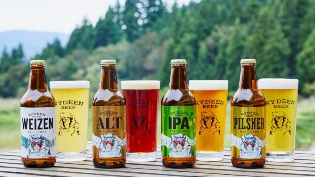ライディーンビール 左からヴァイツェン、アルト 、IPA、ピルスナー