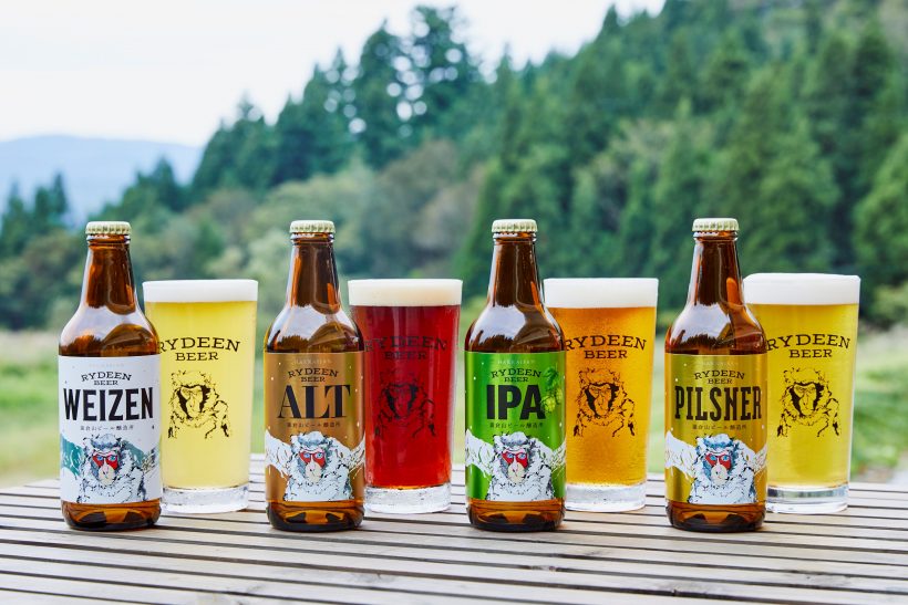ライディーンビール 左からヴァイツェン、アルト 、IPA、ピルスナー