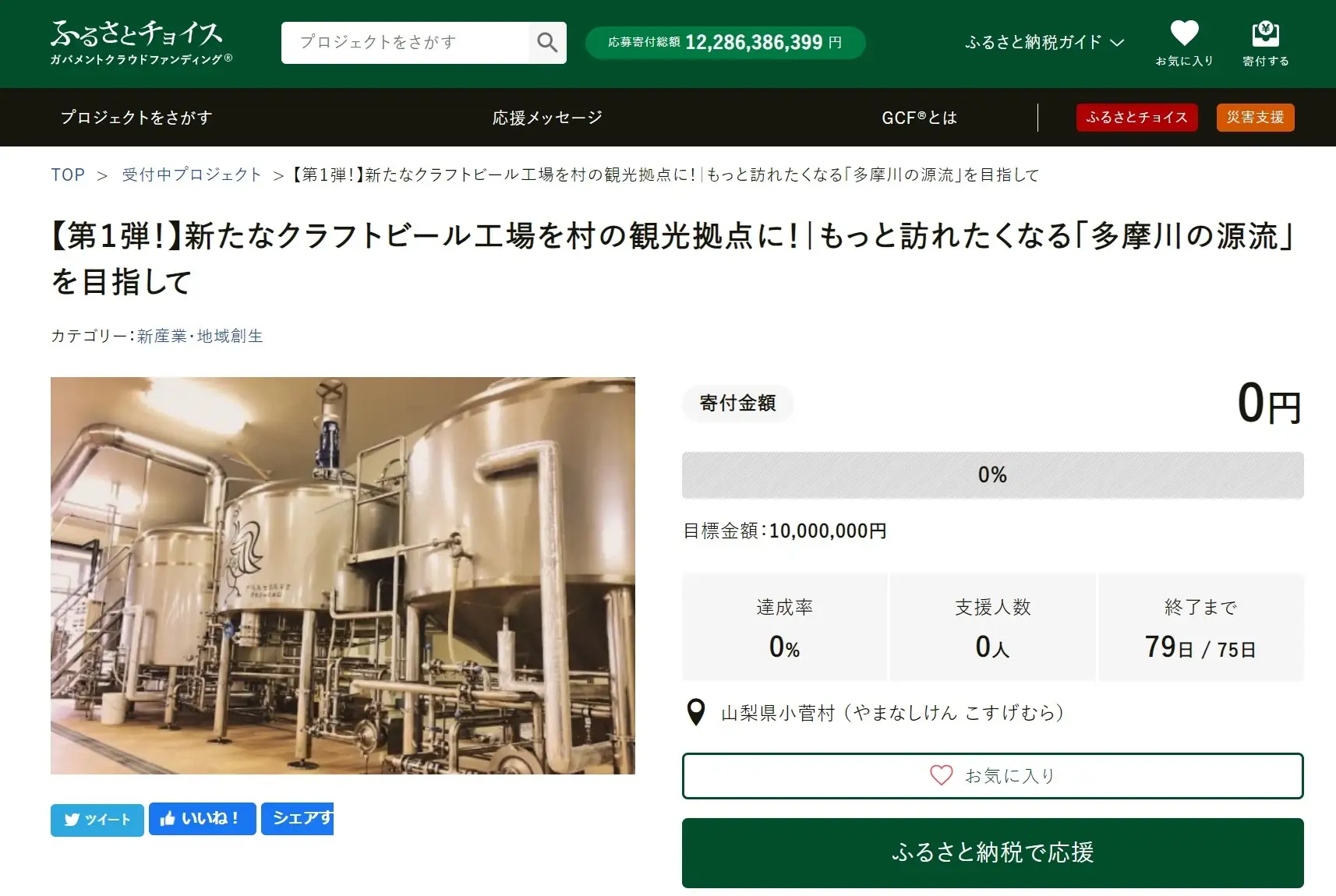 山梨県小菅村、ふるさと納税を活用して、新たなクラフトビール工場を通じた小菅村のさらなる魅力創出のため、１，０００万円の資金調達を開始